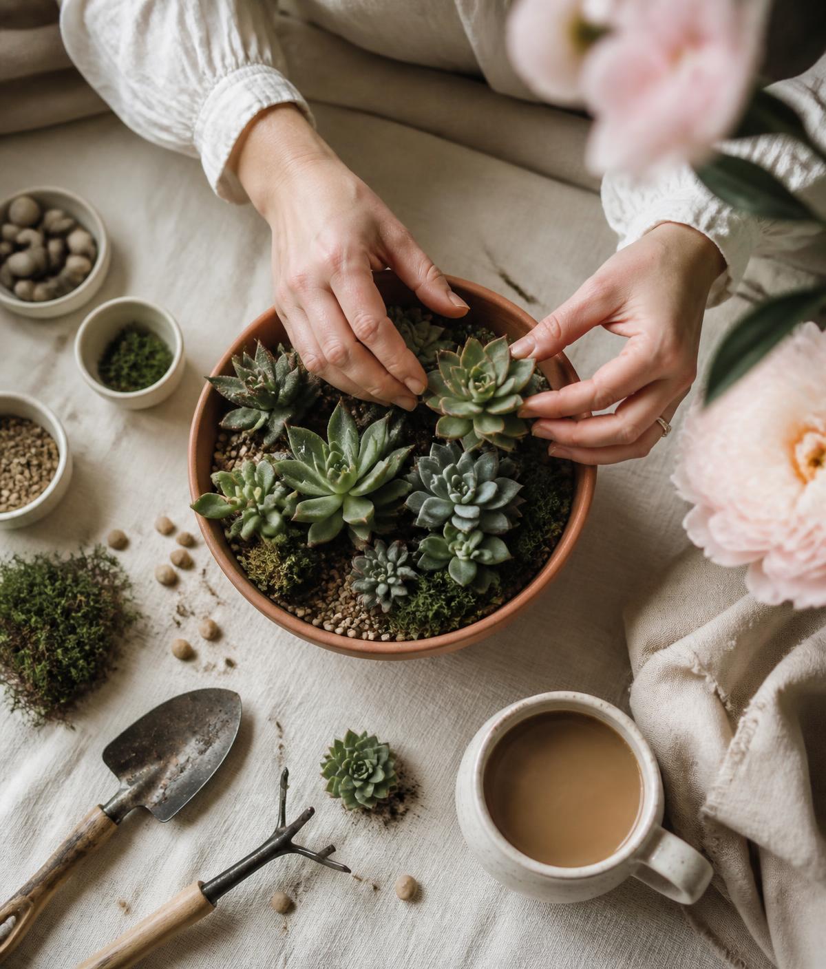 Hands potting a succulent